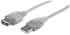 Изображение Manhattan USB-A to USB-A Extension Cable, 3m, Male to Female, Translucent Silver, 480 Mbps (USB 2.0), Hi-Speed USB, Equivalent to Startech USBEXTAA10BK (except colour), Lifetime Warranty, Polybag