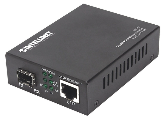 Picture of Intellinet Gigabit PoE+ Media Converter, 1 x 1000Base-T RJ45 Port to 1 x SFP Port, PoE+ Injector