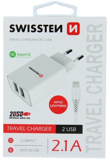 Picture of Swissten Smart IC Travel Charger 2x USB 2.1A with Lightning Cable 1.2m