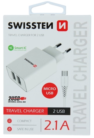 Picture of Swissten Smart IC Travel Charger 2x USB 2.1A with Micro USB Cable 1.2m