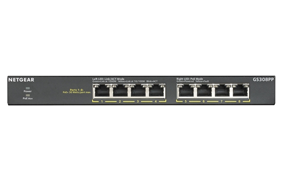 Picture of Netgear GS308PP Unmanaged Gigabit Ethernet (10/100/1000) Power over Ethernet (PoE) Black