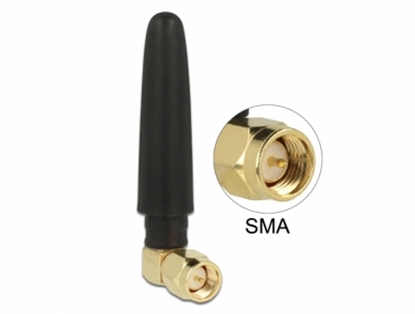 Picture of Delock WLAN 802.11 b/g/n Antenna SMA plug 90° 2 dBi omnidirectional with tilt joint and flexible material black