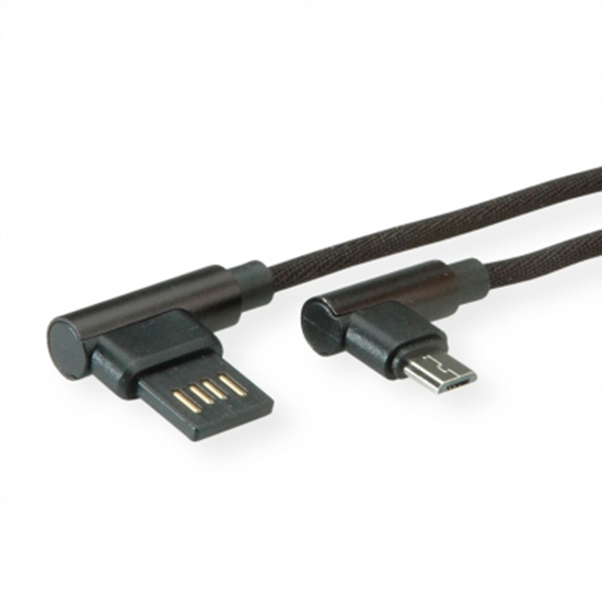 Picture of ROLINE USB 2.0 Cable, A reversible - Micro B (90° angled), M/M, black, 0.8 m