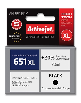 Изображение Activejet AH-651BRX Ink (replacement for HP 651 C2P10AE; Premium; 20 ml; black)