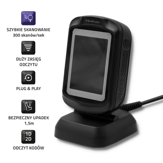 Picture of Qoltec 50864 Desktop QR & Barcode Scanner | USB