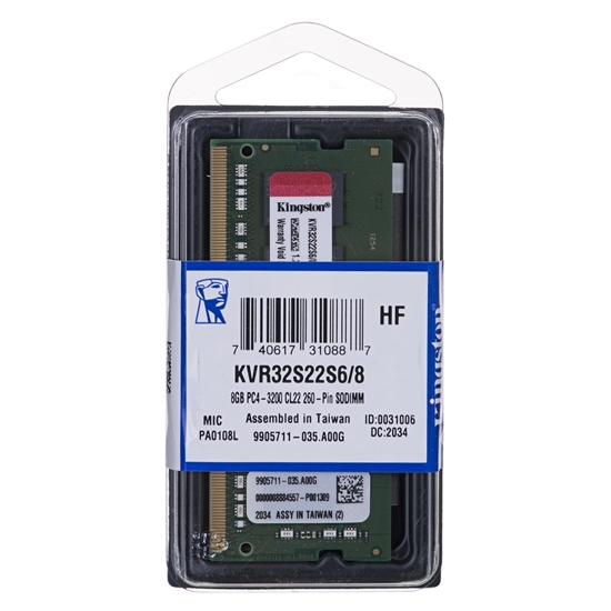 Изображение Kingston Technology ValueRAM KVR32S22S6/4 memory module 8 GB 1 x 8 GB DDR4 3200 MHz