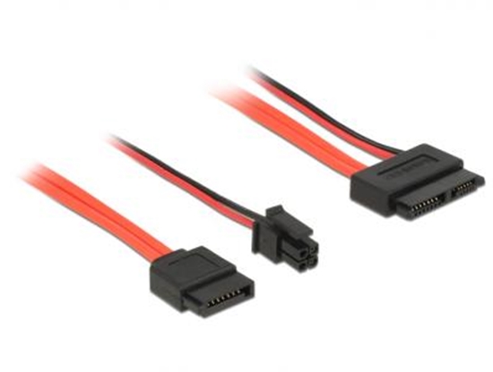 Picture of Cable SATA 6 Gbs 7 pin receptacle + 4 pin power plug  Slim SATA 13 pin receptacle 30 cm