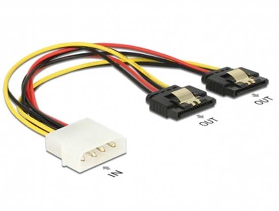 Picture of Delock Cable Power Molex 4 pin male > 2 x SATA 15 pin receptacle metal 20 cm