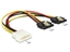 Attēls no Delock Cable Power Molex 4 pin male > 2 x SATA 15 pin receptacle metal 20 cm