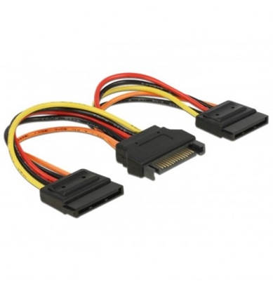 Attēls no Delock Cable Power SATA 15 pin plug to 2 x Power SATA 15 pin, 15 cm