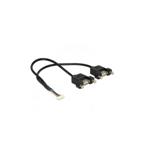 Изображение Delock Cable USB 2.0 pin header female 1.25 mm 8 pin - 2 x USB 2.0 Type-A female panel-mount 25 cm