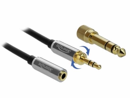 Picture of Delock Stereo Jack Extension Cable 3.5 mm 3 pin male to female with 6.35 mm screw adapter 5 m