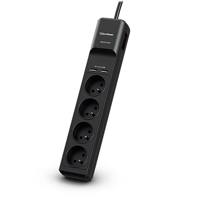 Picture of CyberPower Tracer III P0420SUD0-FR surge protector Black 4 AC outlet(s) 200 - 250 V 1.8 m