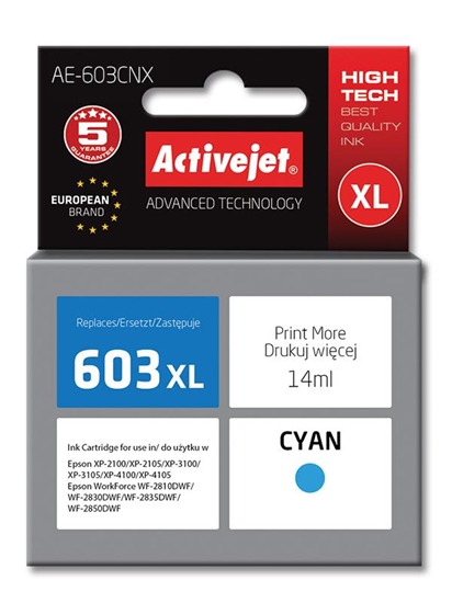 Picture of Activejet AE-603CNX ink (replacement for Epson 603XL T03A24; Supreme; 14 ml; cyan)