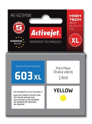 Attēls no Activejet AE-603YNX ink (replacement for Epson 603XL T03A44; Supreme; 14 ml; yellow)