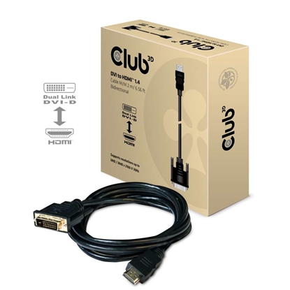 Изображение CLUB3D DVI to HDMI 1.4 Cable M/M 2m/ 6.56ft Bidirectional