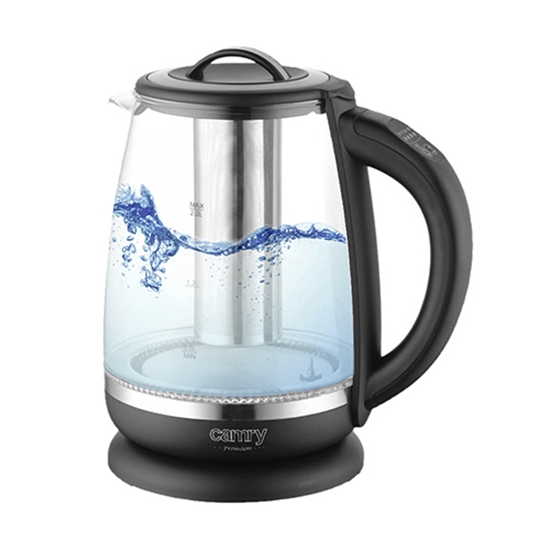 Изображение Camry | Kettle | CR 1290 | Standard | 2200 W | 2 L | Plastic/glass | 360° rotational base | Black/Transparent