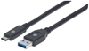 Picture of Manhattan USB-C to USB-A Cable, 3m, Male to Male, 5 Gbps (USB 3.2 Gen1 aka USB 3.0), 3A (fast charging), SuperSpeed USB, Black, Lifetime Warranty, Polybag