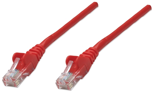 Изображение Intellinet Network Patch Cable, Cat5e, 0.5m, Red, CCA, U/UTP, PVC, RJ45, Gold Plated Contacts, Snagless, Booted, Lifetime Warranty, Polybag