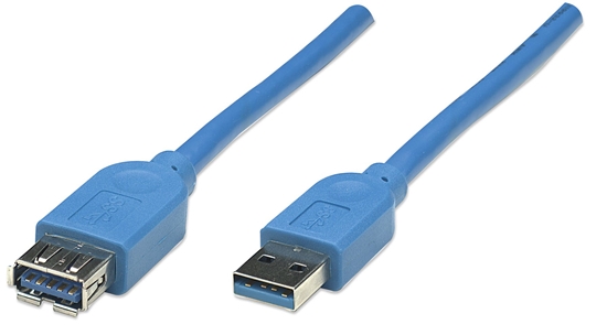 Изображение Manhattan USB-A to USB-A Extension Cable, 2m, Male to Female, Blue, 5 Gbps (USB 3.2 Gen1 aka USB 3.0), Equivalent to USB3SEXT2MBK (except colour), SuperSpeed USB, Lifetime Warranty, Polybag