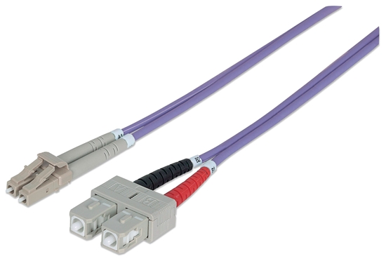 Picture of Intellinet Fiber Optic Patch Cable, OM4, LC/SC, 2m, Violet, Duplex, Multimode, 50/125 µm, LSZH, Fibre, Lifetime Warranty, Polybag