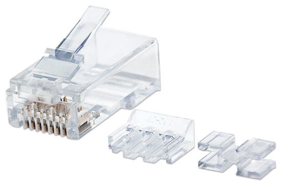 Picture of Intellinet RJ45 Modular Plugs Pro Line, Cat6A, UTP, 3-prong, for solid wire, 50 µ gold-plated contacts, 80 pack