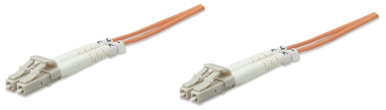 Picture of Intellinet Fiber Optic Patch Cable, OM2, LC/LC, 2m, Orange, Duplex, Multimode, 50/125 µm, LSZH, Fibre, Lifetime Warranty, Polybag