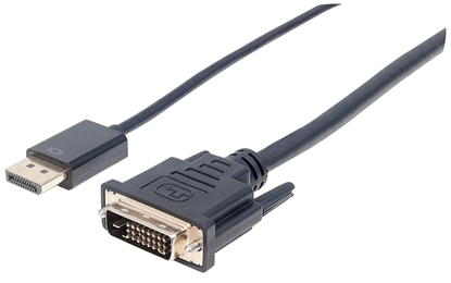 Attēls no Manhattan DisplayPort 1.2a to DVI-D 24+1 Cable, 1080p@60Hz, 3m, Male to Male, Passive, Equivalent to DP2DVIMM10, Compatible with DVD-D, Black, Three Year Warranty, Polybag