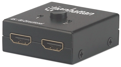 Изображение Manhattan HDMI Switch 2-Port, 4K@30Hz, Bi-Directional, Black, Displays output from x1 HDMI source to x2 HD displays (same output to both displays) or Connects x2 HDMI sources to x1 display, Manual Selection, No external power required, 3 Year Warranty