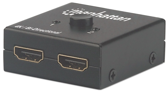 Picture of Manhattan HDMI Switch 2-Port, 4K@30Hz, Bi-Directional, Black, Displays output from x1 HDMI source to x2 HD displays (same output to both displays) or Connects x2 HDMI sources to x1 display, Manual Selection, No external power required, 3 Year Warranty