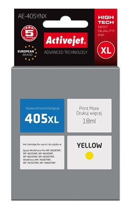 Attēls no Activejet AE-405YNX ink (replacement for Epson 405XL C13T05H44010; Supreme; 18ml; yellow)