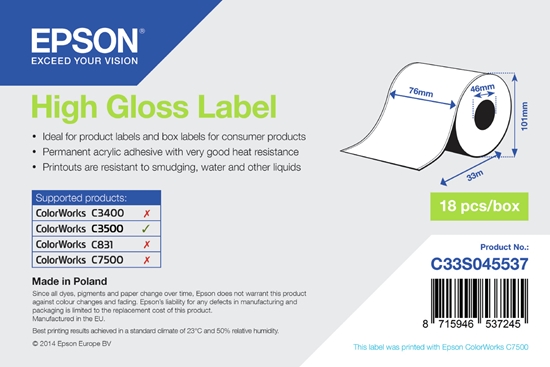 Picture of Epson High Gloss Label - Continuous Roll: 76mm x 33m