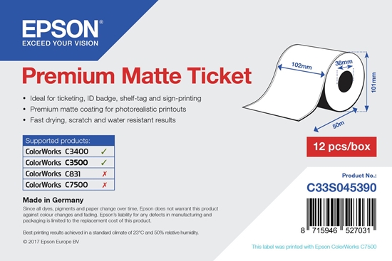 Picture of Epson Premium Matte Ticket - Roll: 102mm x 50m