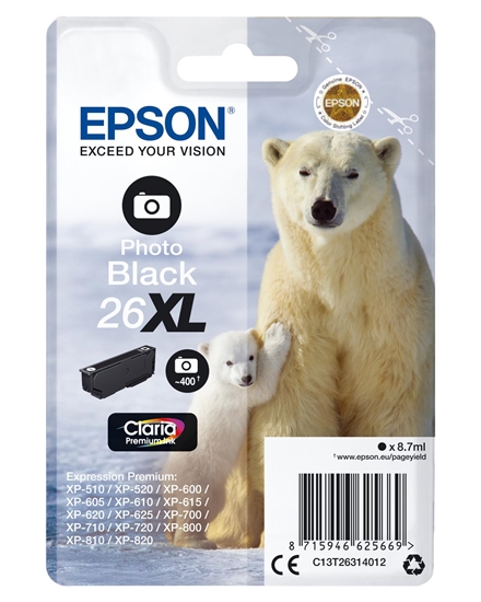 Picture of Epson Polar bear Singlepack Photo Black 26XL Claria Premium Ink