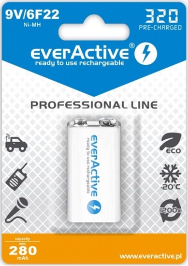 Picture of AK9.eA.PL1; 6F22/9V akumulatori 8.4V everActive Professional line Ni-MH 320 mAh iepakojumā 1 gb.