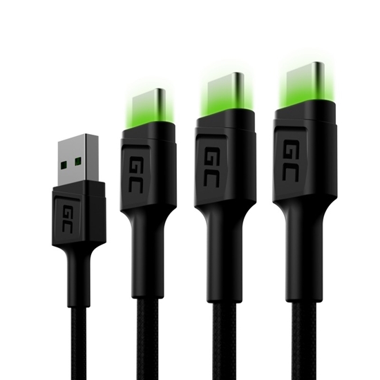 Picture of Green Cell USB Male - USB Type-C Male x 3 1.2m LED Backlight