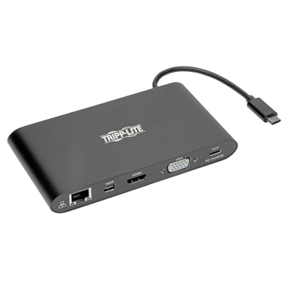 Attēls no Tripp Lite U442-DOCK1-B USB-C Dock, Dual Display - 4K HDMI / mDP, VGA, USB 3.2 Gen 1, USB-A/C Hub, GbE, Memory Card, 100W PD Charging