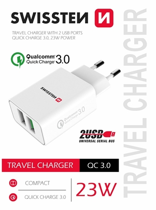 Изображение Swissten Premium Travel Charger 2x USB / QC3.0 23W