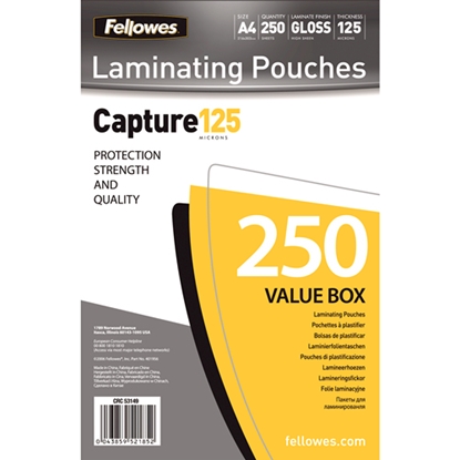 Attēls no Fellowes A4 Glossy 125 Micron Laminating Pouch 250-Value Pack
