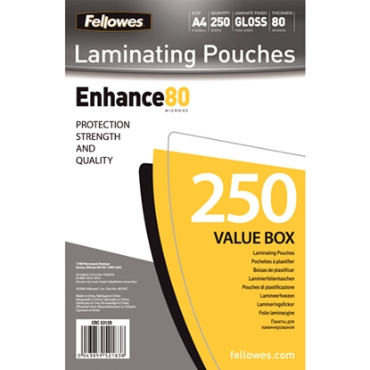 Attēls no Fellowes A4 Glossy 80 Micron Laminating Pouch - 250-pack