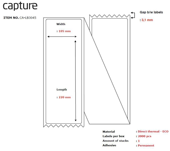 Изображение Capture Label 105x220, Core Fanfold