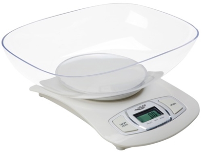Picture of Adler AD 3137 Kitchen scales, Capacity 5 kg , Graduation 1g, Big LCD Display, Auto-zero/Auto-off, Large bowl, White | Adler | Adler AD 3137 | Maximum weight (capacity) 5 kg | Graduation 1 g | Display type LCD | White