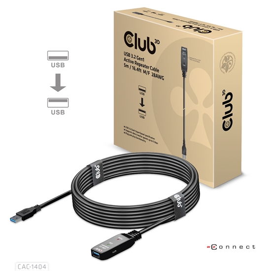 Picture of CLUB3D USB 3.2 Gen1 Active Repeater Cable 5m/ 16.4 ft M/F 28AWG