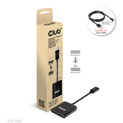 Изображение CLUB3D Multistream Transport (MST) Hub DisplayPort™1.4 to DisplayPort™1.4 Dual Monitor 4K60Hz M/F