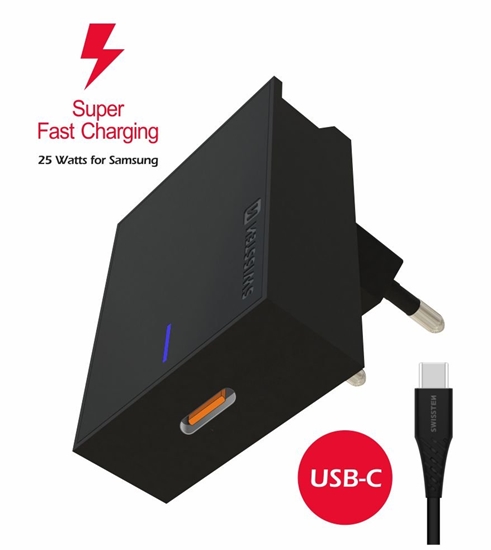 Изображение Swissten 25W Samsung Super Fast Charging Travel charger with 1.2m USB-C to USB-C cable