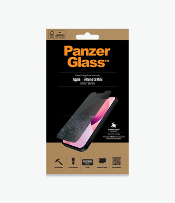 Изображение PanzerGlass | Apple | iPhone 13 Mini | Tempered glass | Black | Crystal clear; Resistant to scratches and bacteria; Shock absorbing; Easy to install | Privacy Screen Protector