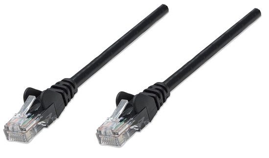 Picture of Intellinet Network Patch Cable, Cat5e, 0.5m, Black, CCA, U/UTP, PVC, RJ45, Gold Plated Contacts, Snagless, Booted, Lifetime Warranty, Polybag