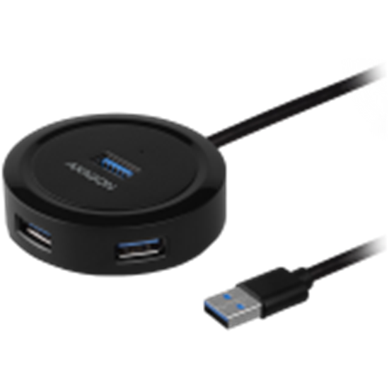 Изображение HUE-P1A Hub 4-portowy USB 3.2 Gen 1 round, 30cm USB-A kabel, microUSB dodatkowe zasilanie