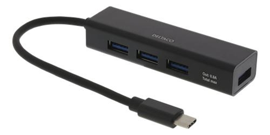 Изображение Adapteris DELTACO 4xUSB-A, juodas / USBC-HUB12