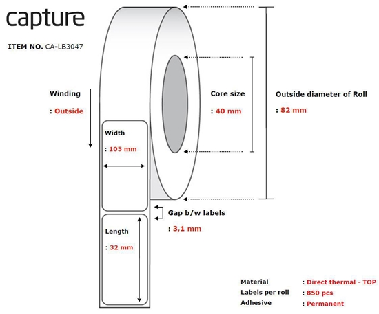 Изображение Capture Label 105x32, Core 40,